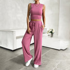 Damen Freizeit-Set mit tailliertem Top und weitem Hose R&B
