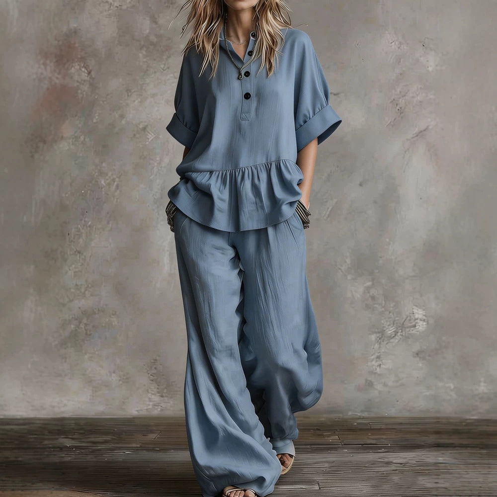 Damen Lässiges Oversize-Hosenanzug mit Wickel-Oberteil R&B