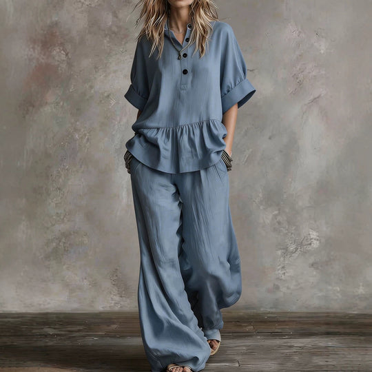 Damen Lässiges Oversize-Hosenanzug mit Wickel-Oberteil R&B