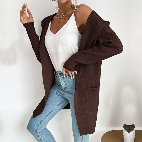 Damen Strickjacke mit tiefem V-Ausschnitt und praktischen Taschen R&B
