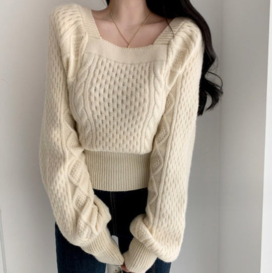 Damen Grobstrickpullover mit modernen Zopfdetails und quadratischem Ausschnitt R&B