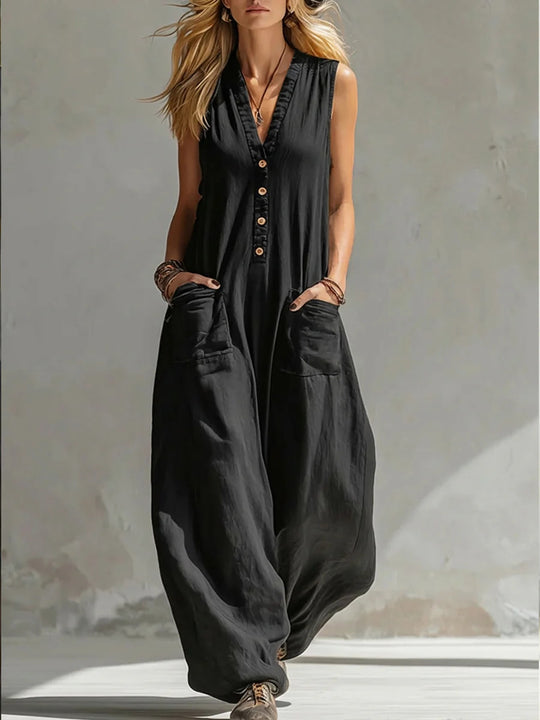 Damen Jumpsuit mit tiefem V-Ausschnitt und praktischen Taschen R&B