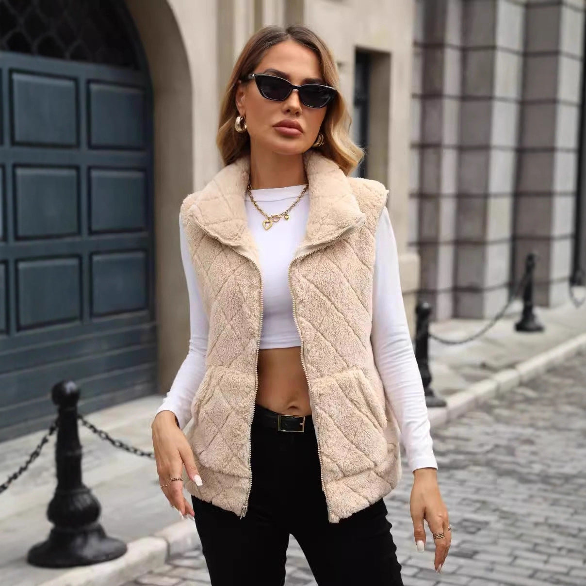 Damen Kuschelige Fleece-Weste mit Kapuze R&B
