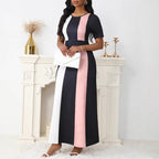 Damen Maxikleid mit modischem Blockstreifen-Design und praktischen Taschen R&B