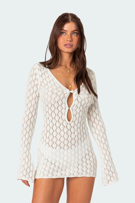 Damen Strickkleid mit raffinierten Ausschnitten und langen Ärmeln R&B