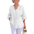 Damen Leichte Bluse mit elastischen Puffärmeln und Knopfleiste R&B