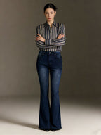 Damen Flared Jeans mit hohem Bund und eleganten Nahtdetails