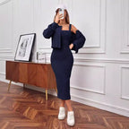 Damen Strick-Outfit mit Knopfleiste und Bündchen R&B