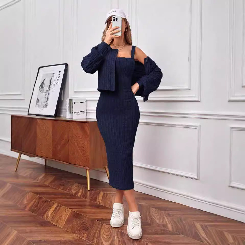 Damen Strick-Outfit mit Knopfleiste und Bündchen R&B