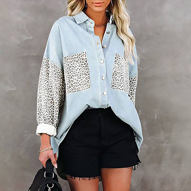 Damen Overshirt mit Leopardenmuster und modischen Buttons R&B