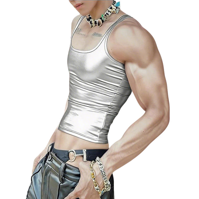 Damen nan tailliertes Glanz-Tanktop mit Racerback und feiner Nahtverarbeitung R&B