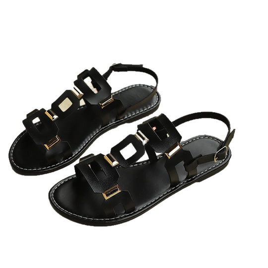 Damen Sandalen mit modischen geometrischen Riemen und komfortabler Fußbettgestaltung R&B