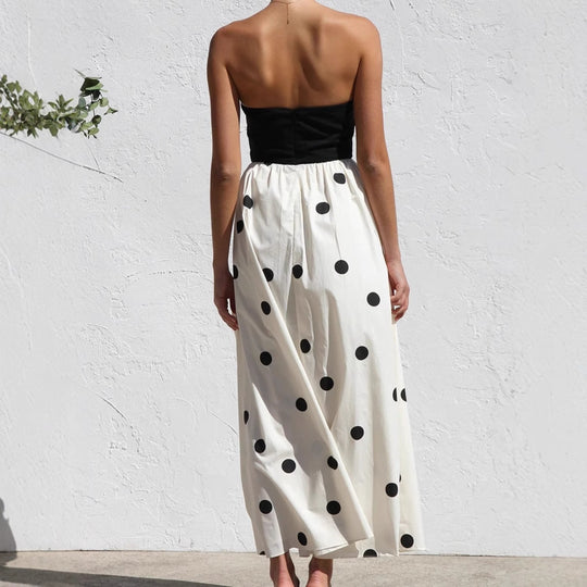Damen Maxikleid mit trägerlosem Oberteil und verspieltem Punkten-Muster R&B