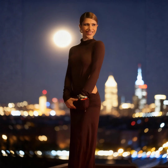 Damen Elegantes Wickelkleid mit langen Ärmeln und Raffungen R&B