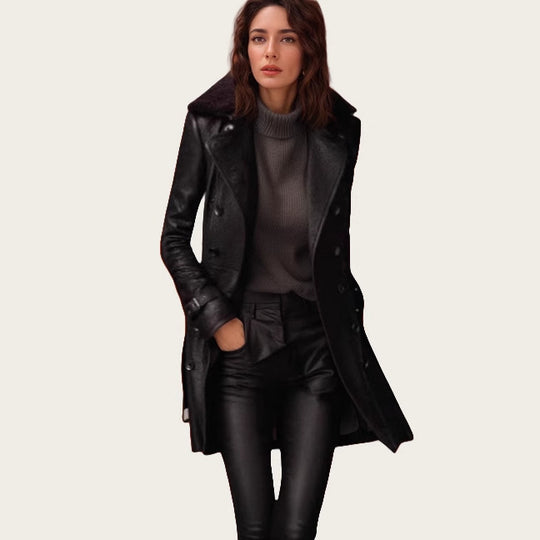 Damen edler Trenchcoat mit verschließbarem Kragen und raffinierten Details R&B