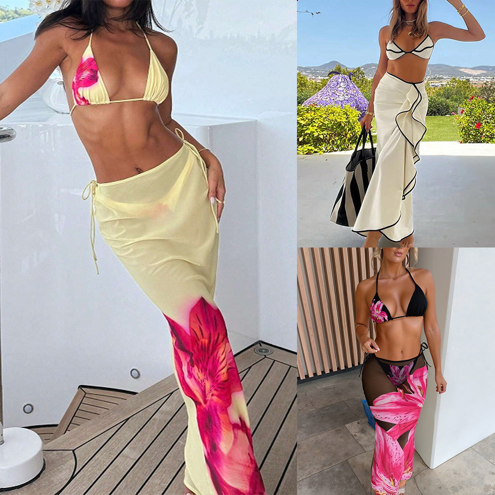 Damen Strand-Bikini-Set mit lässigem Maxi-Rock R&B