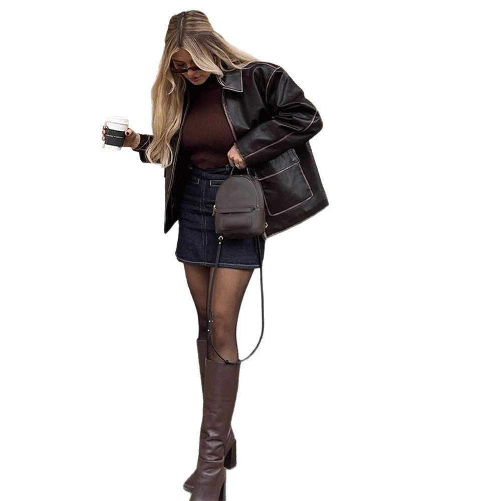 Damen Kunstlederjacke mit klassischen Details R&B