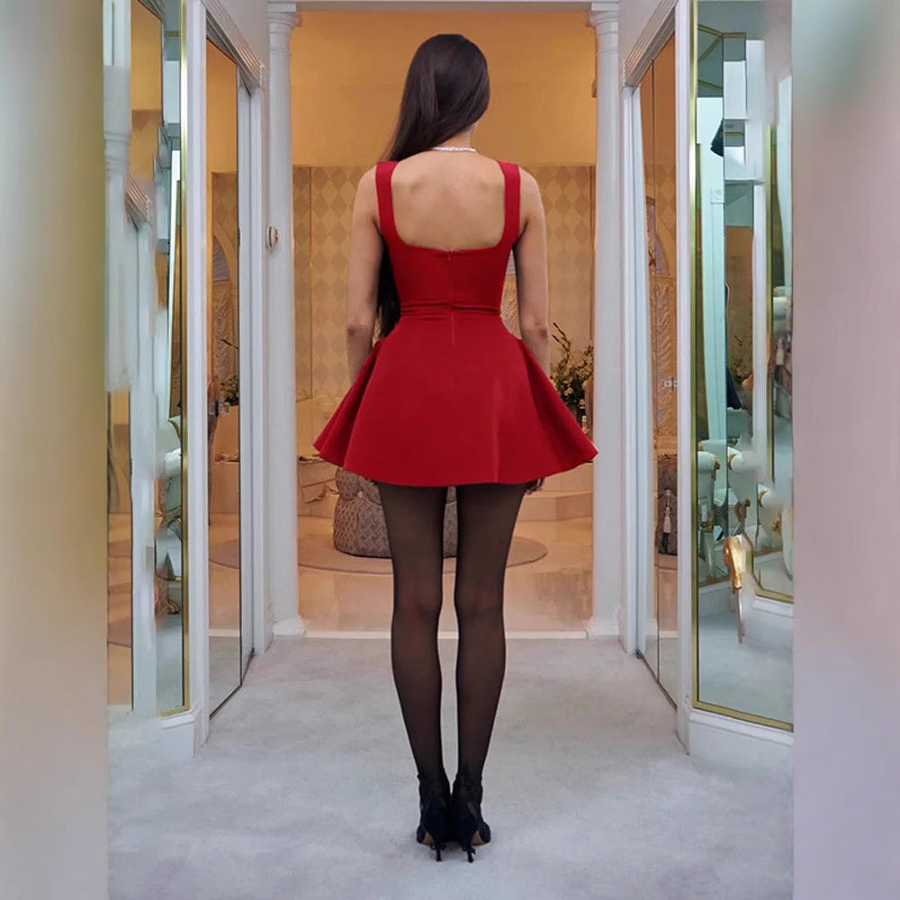 Damen Kurzärmeliges Kleid mit weitem Rock R&B