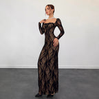 Damen Spitzenmaxikleid mit durchscheinenden Einsätzen R&B