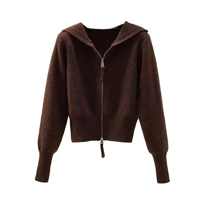 Damen Strickjacke mit hohem Kragen und Reißverschluss R&B