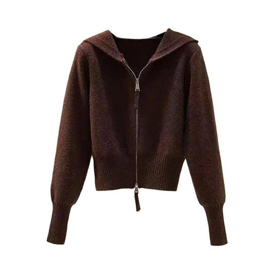 Damen Strickjacke mit hohem Kragen und Reißverschluss R&B