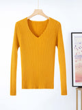 Damen Feinstrickpullover mit V-Ausschnitt und Rippenstruktur R&B
