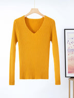 Damen Feinstrickpullover mit V-Ausschnitt und Rippenstruktur R&B