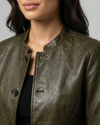 Kurze grüne Lederjacke Damen Übergröße Lockerer Schnitt Herbst Jacke