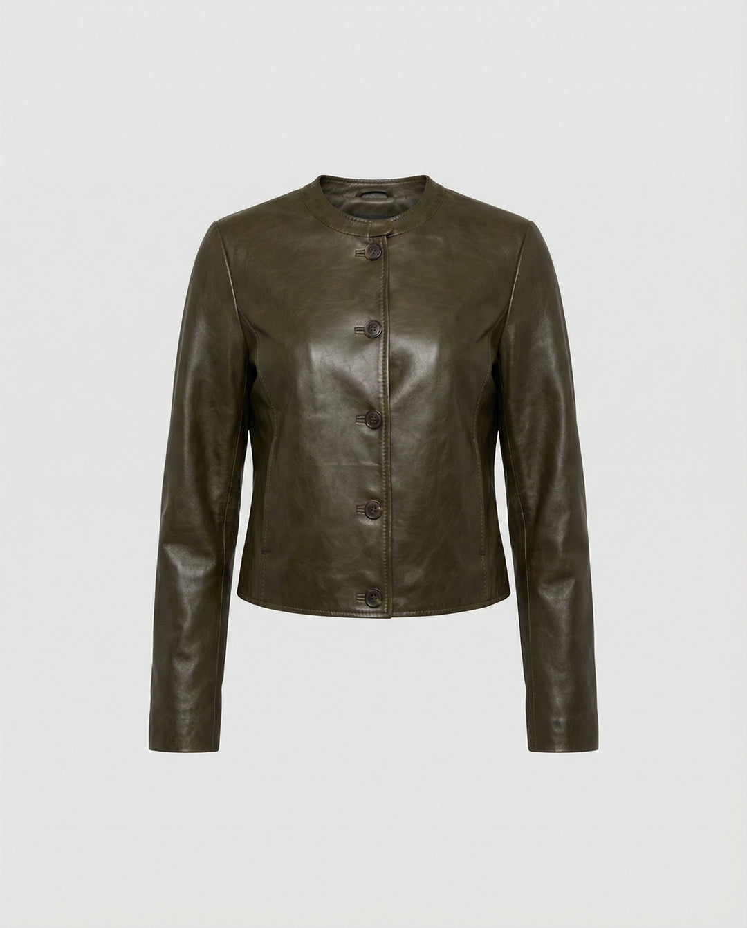 Kurze grüne Lederjacke Damen Übergröße Lockerer Schnitt Herbst Jacke