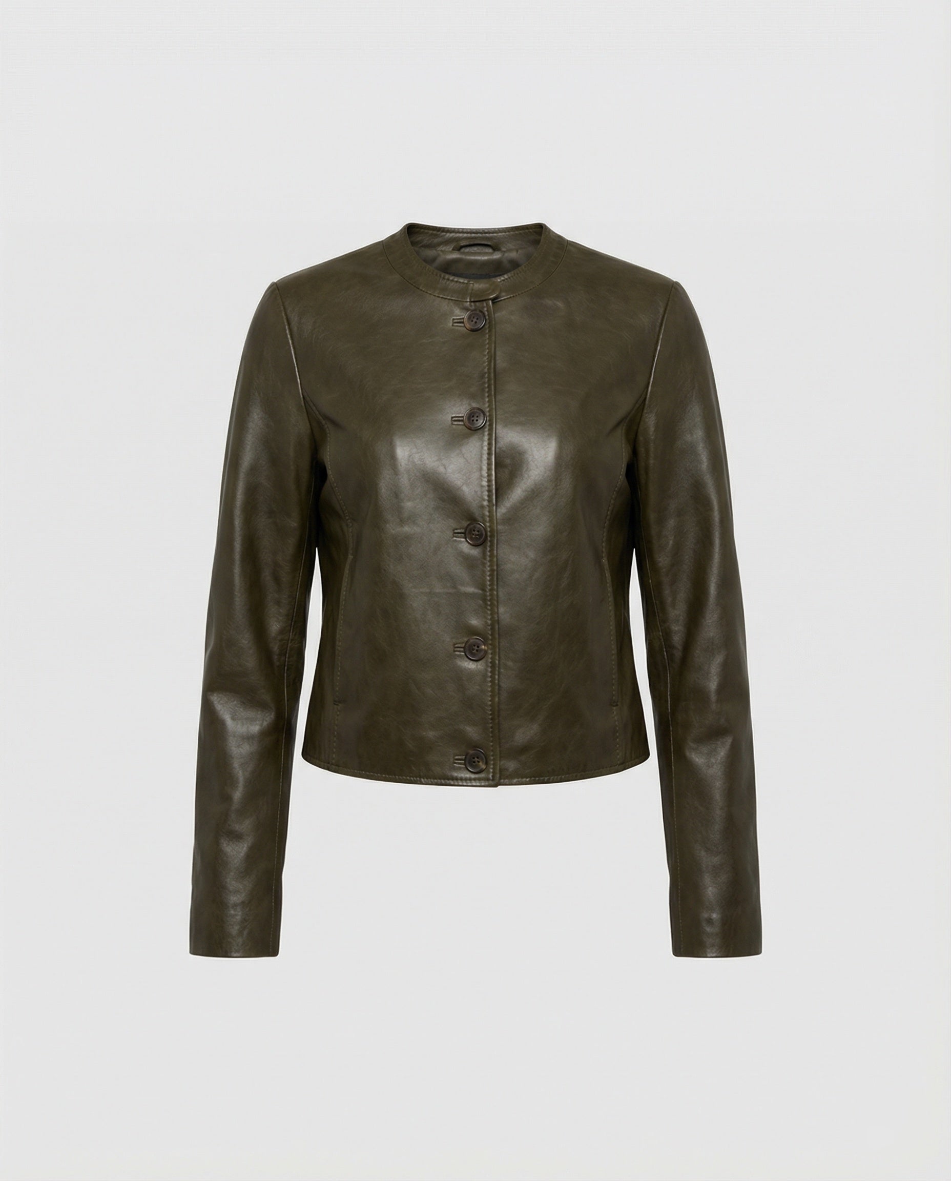 Kurze grüne Lederjacke Damen Übergröße Lockerer Schnitt Herbst Jacke