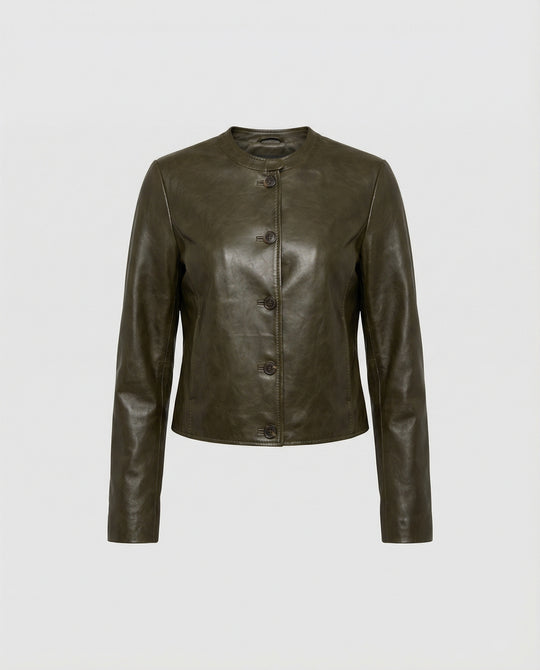 Kurze grüne Lederjacke Damen Übergröße Lockerer Schnitt Herbst Jacke