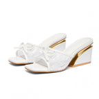 Damen elegantes Mules mit zierlichem Schleifendetail und glamourösem Keilabsatz R&B