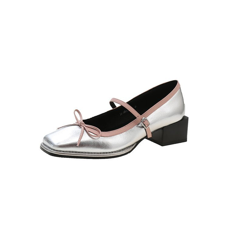 Damen elegante Ballerinas mit dekorativem Riemchen und modischem Blockabsatz R&B