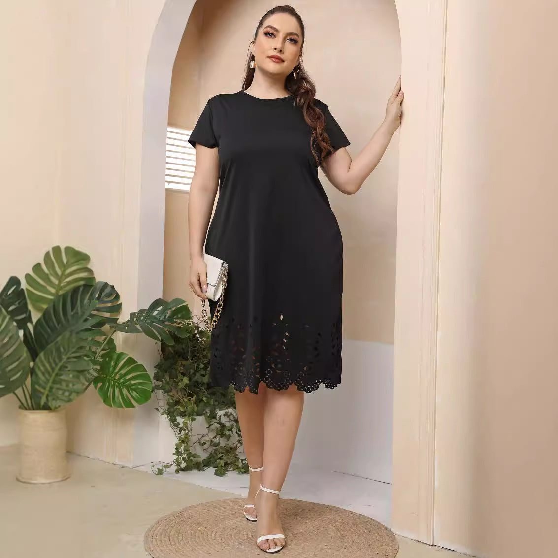 Damen elegantes Cut-Out Sommerkleid R&B