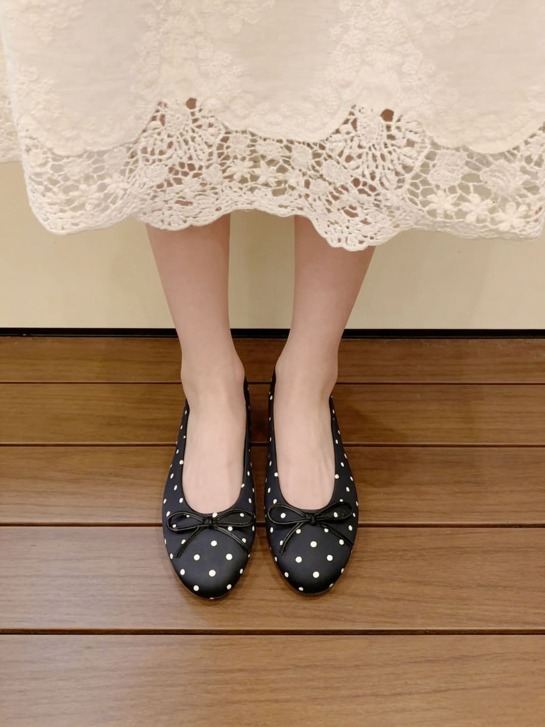 Damen Ballerinas mit Punkten und verspieltem Schleifen-Detail R&B