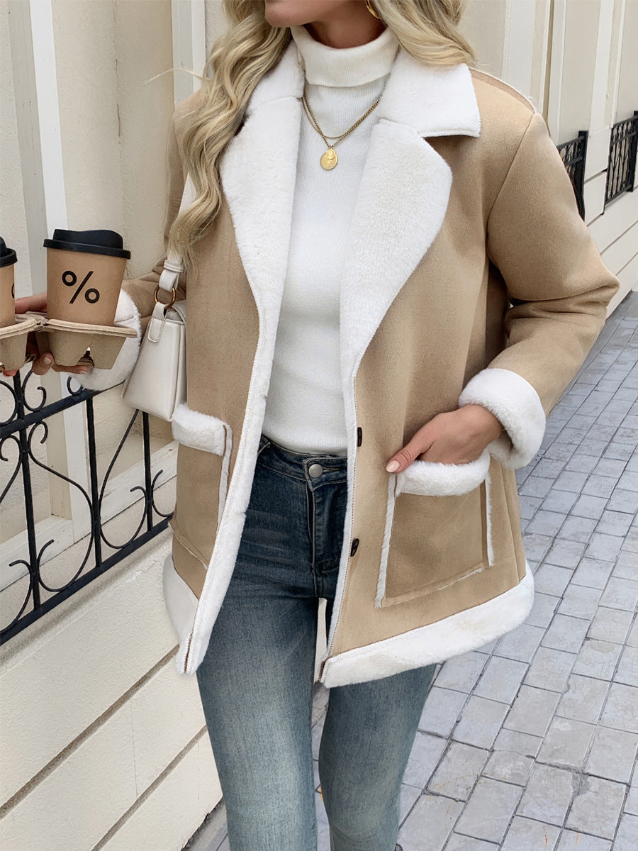 Damen Modische und gemütliche Jacke mit Teddyfutter R&B