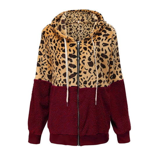 Damen Modischer Fleece-Hoodie mit tierischem Muster und Kontrastdetails R&B