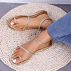 Damen Riemensandalen mit geflochtenem Design und Perlenakzenten R&B