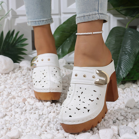 Damen modische Clogs mit perforiertem Design und elegantem Blockabsatz R&B
