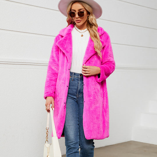 Damen Flauschiger Langmantel mit elegantem Revers R&B