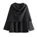 Damen schicke Wollumhangjacke mit asymmetrischem Schnitt und dekorativem Knopf R&B