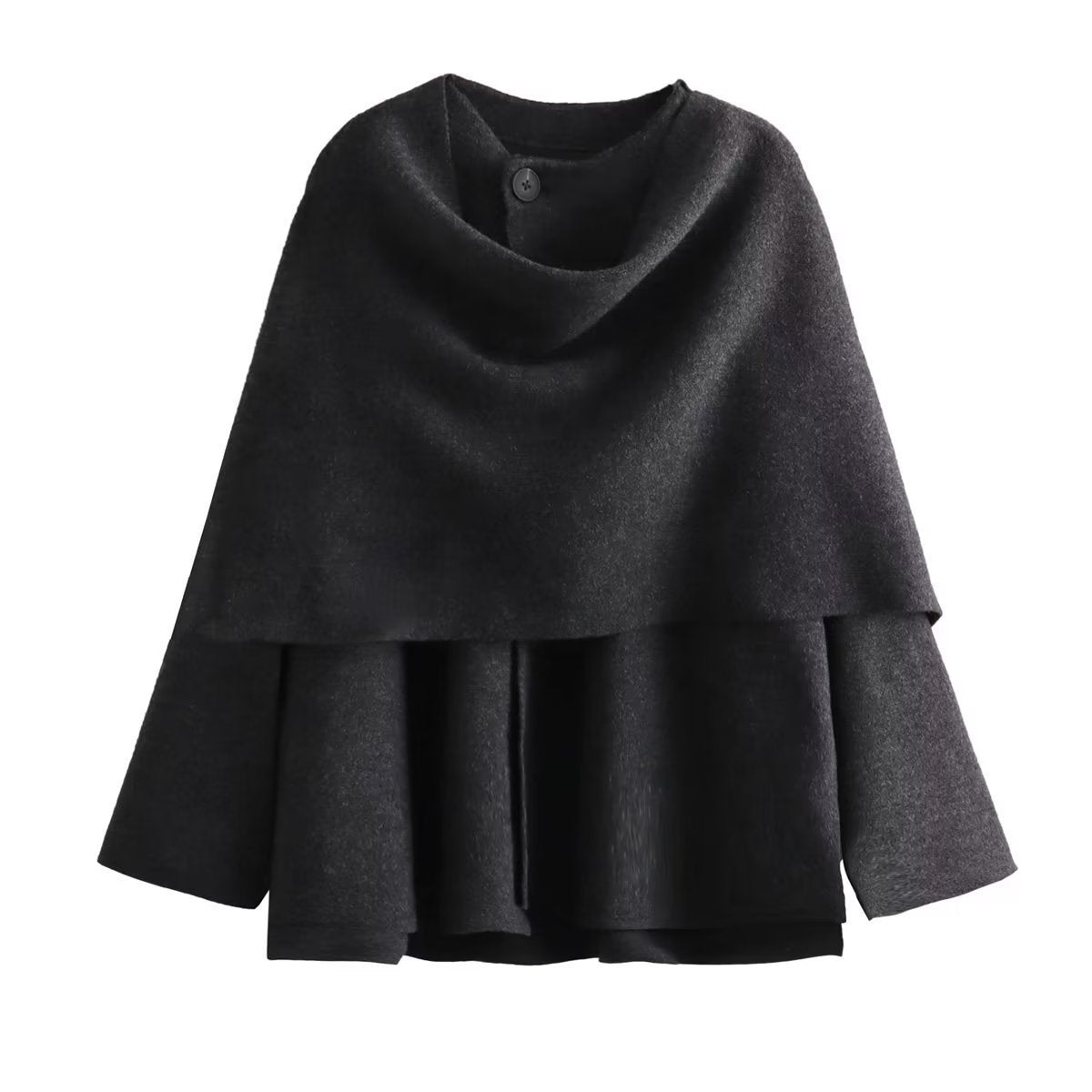 Damen schicke Wollumhangjacke mit asymmetrischem Schnitt und dekorativem Knopf R&B