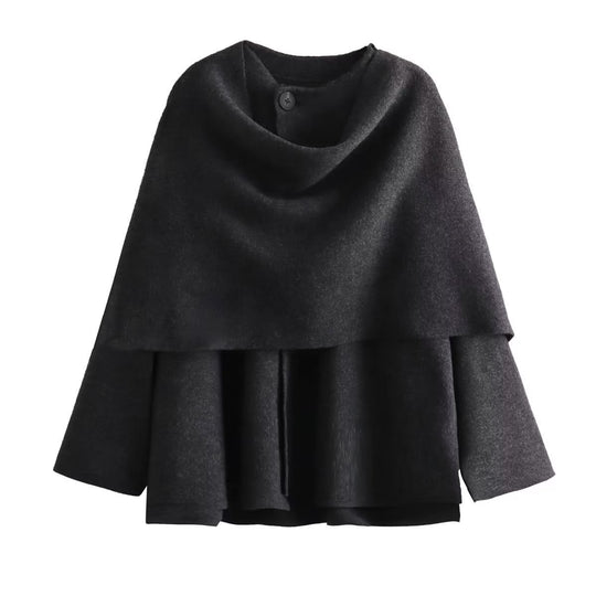 Damen schicke Wollumhangjacke mit asymmetrischem Schnitt und dekorativem Knopf R&B