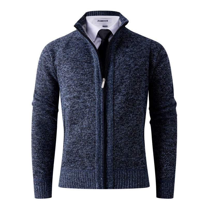 Herren stylische Strickjacke mit hohem Kragen und praktischen Taschen R&B