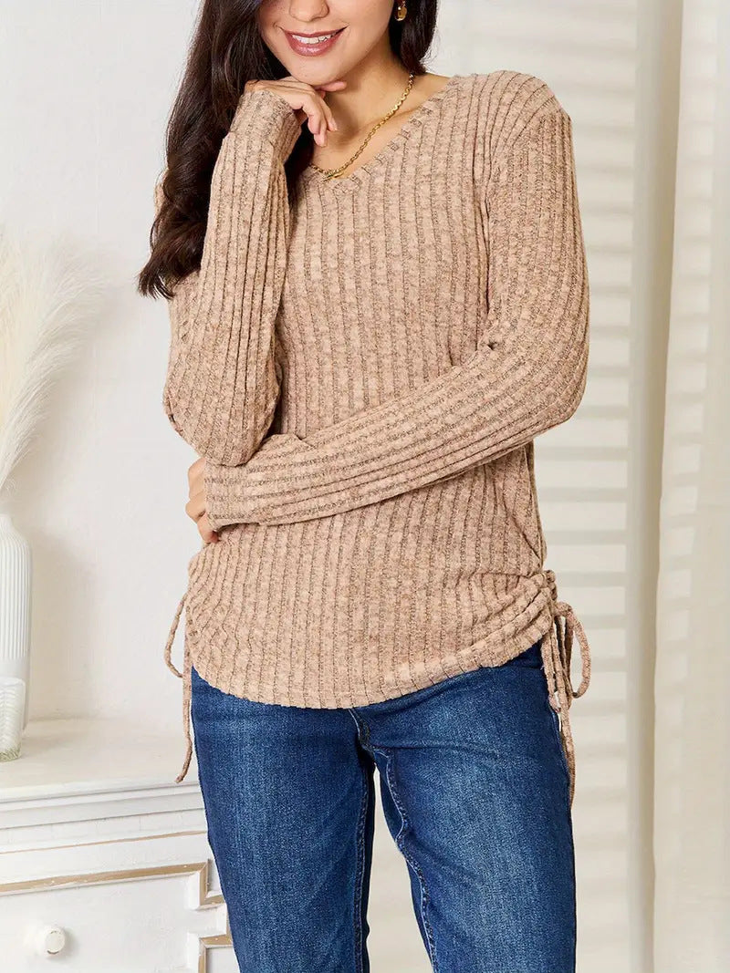 Damen lässiges und stylisches Langarmshirt mit Raffung R&B