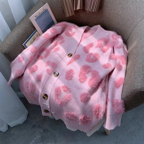Damen Kuschelige Strickjacke mit herzförmigem Design und Knopfdetail R&B