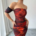 Damen elegantes Off-Shoulder Kleid mit raffinierten Rüschen R&B
