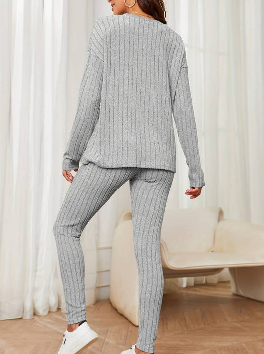 Damen Loungewear-Set mit geripptem Design und weitem Schnitt R&B