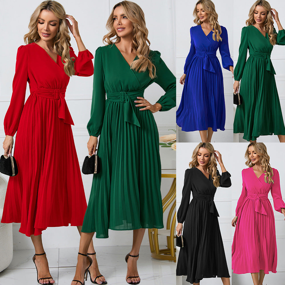 Damen Elegantes Wickelkleid mit dekorativen Falten und Taillengürtel