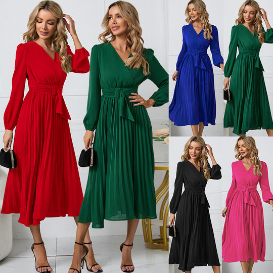 Damen Elegantes Wickelkleid mit dekorativen Falten und Taillengürtel R&B